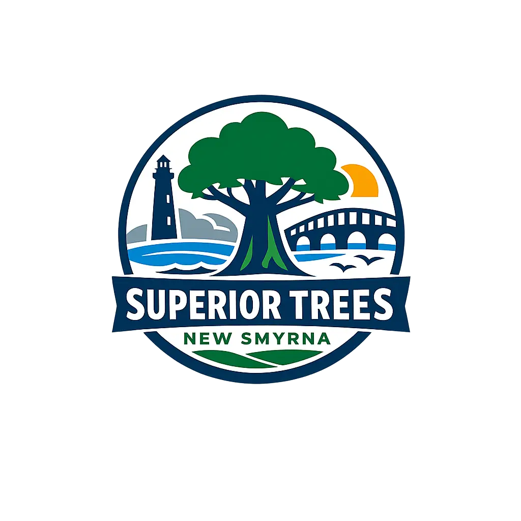 Superior Trees New Smyrna logo with oak tree, lighthouse, and bridge in New Smyrna, FL